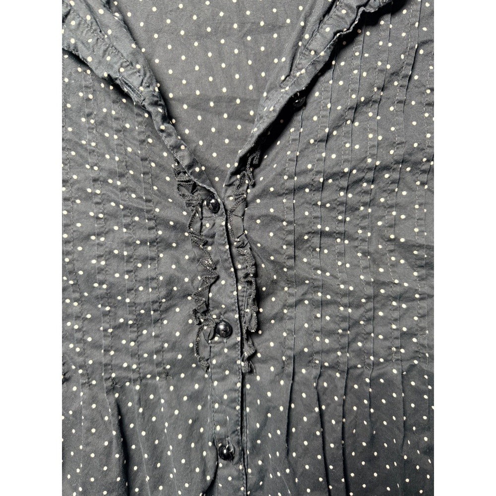 Charter Club Woman Black White Polka Dot Ruffle Pintuck Cotton Blouse 18W - Picture 2 of 3